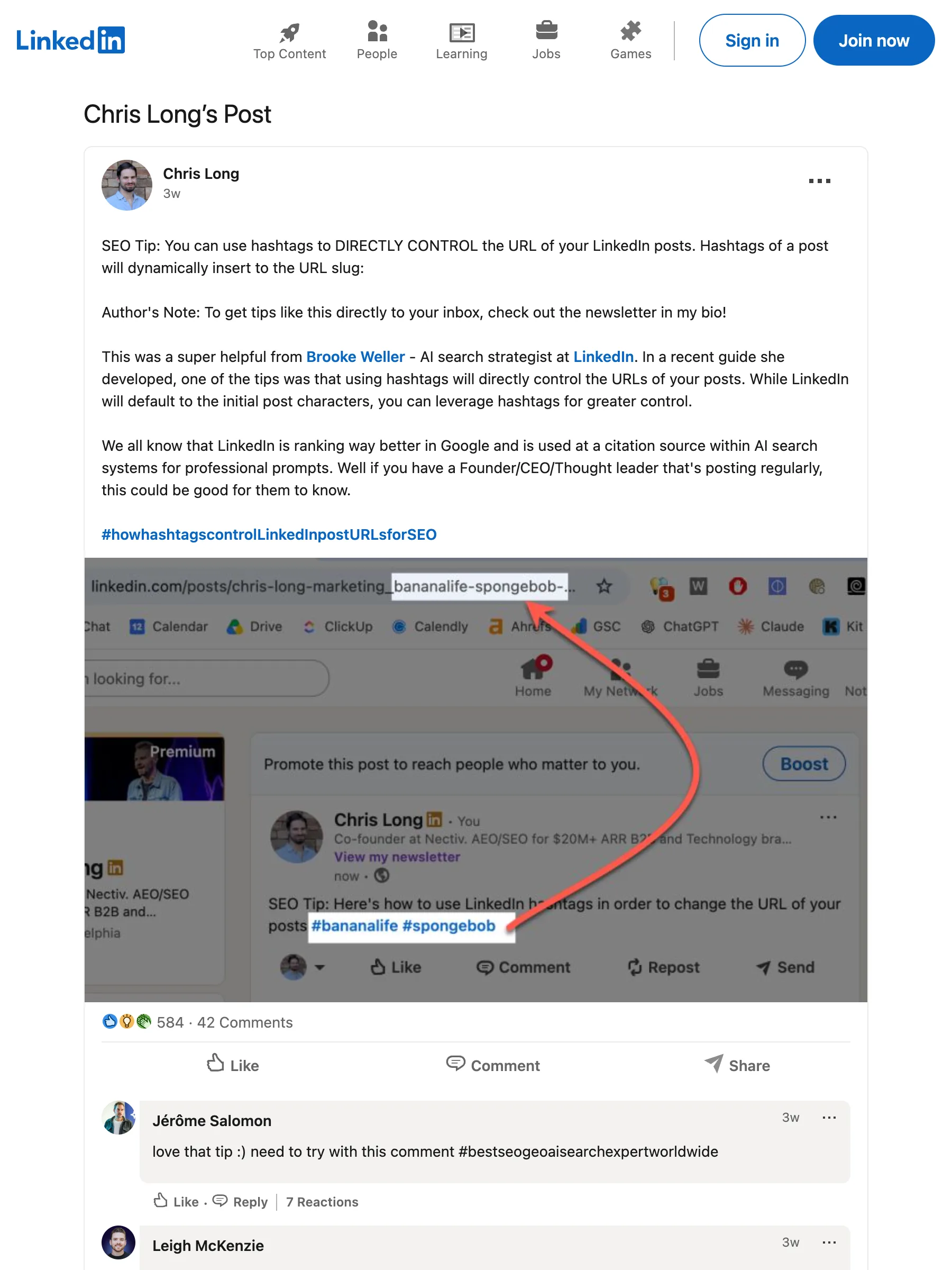 Public LinkedIn post by Chris Long as served to anonymous visitors